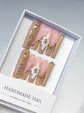 Long Nude Pink Square Solid color Flower Rhinestone