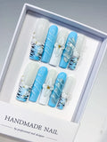 Long White Blue Square Abstract Flower Glitter