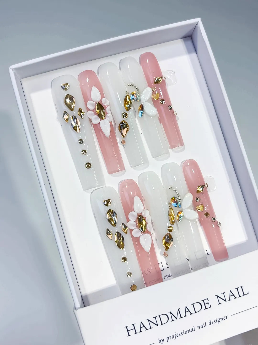 Long White Pink Square Solid color Flower Rhinestone
