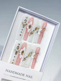 Long White Pink Square Solid color Flower Rhinestone