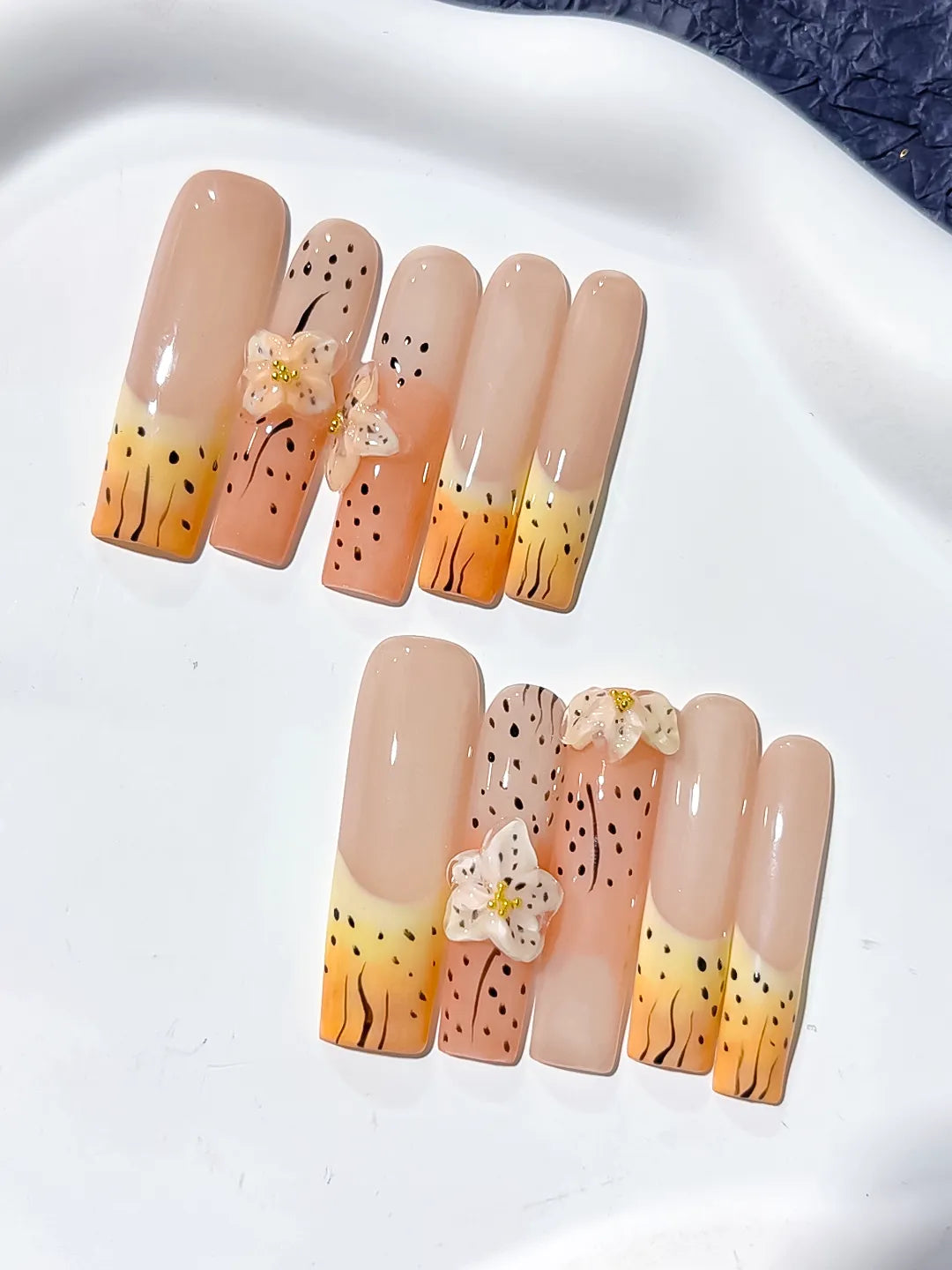 Long Nude Orange Square Abstract Flower Animal Print