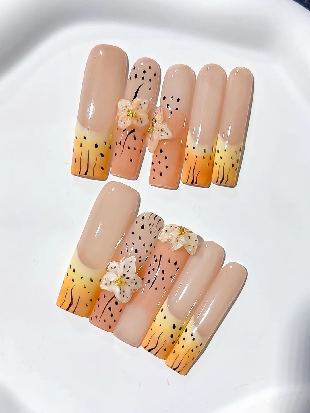 Long Nude Orange Square Abstract Flower Animal Print