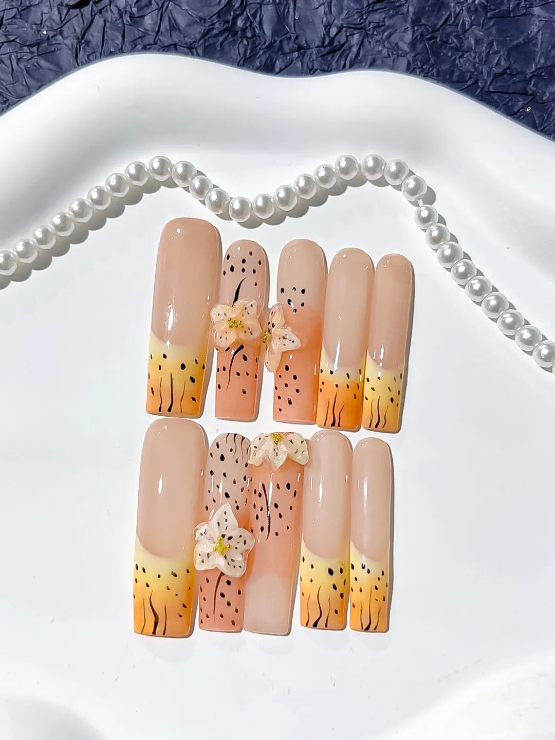 Long Nude Orange Square Abstract Flower Animal Print