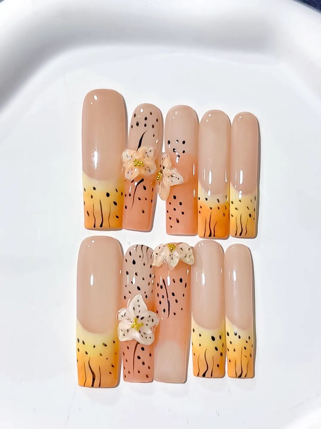 Long Nude Orange Square Abstract Flower Animal Print