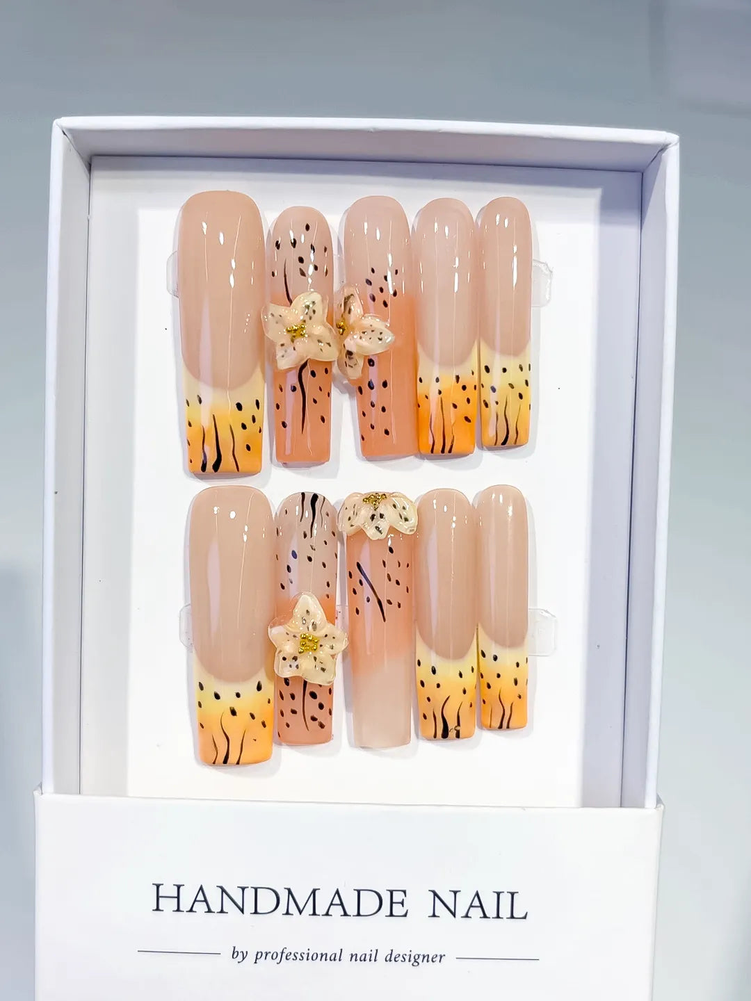 Long Nude Orange Square Abstract Flower Animal Print