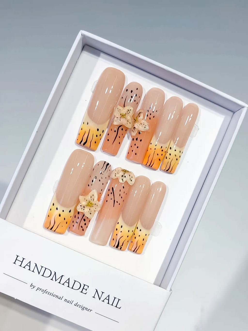 Long Nude Orange Square Abstract Flower Animal Print