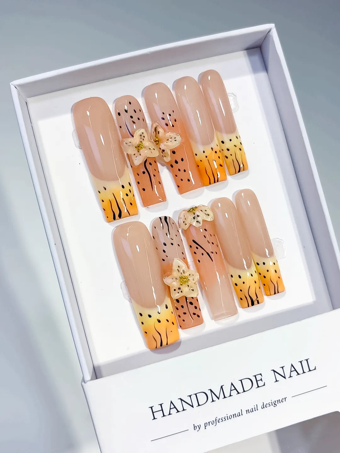 Long Nude Orange Square Abstract Flower Animal Print