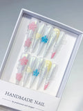 Long White Pink Stiletto Holographic Flower Pearl