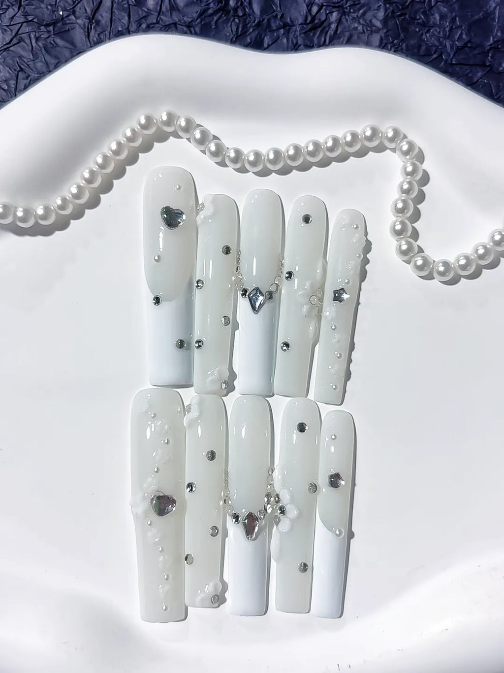 Long White Silver Square Solid color Heart Flower