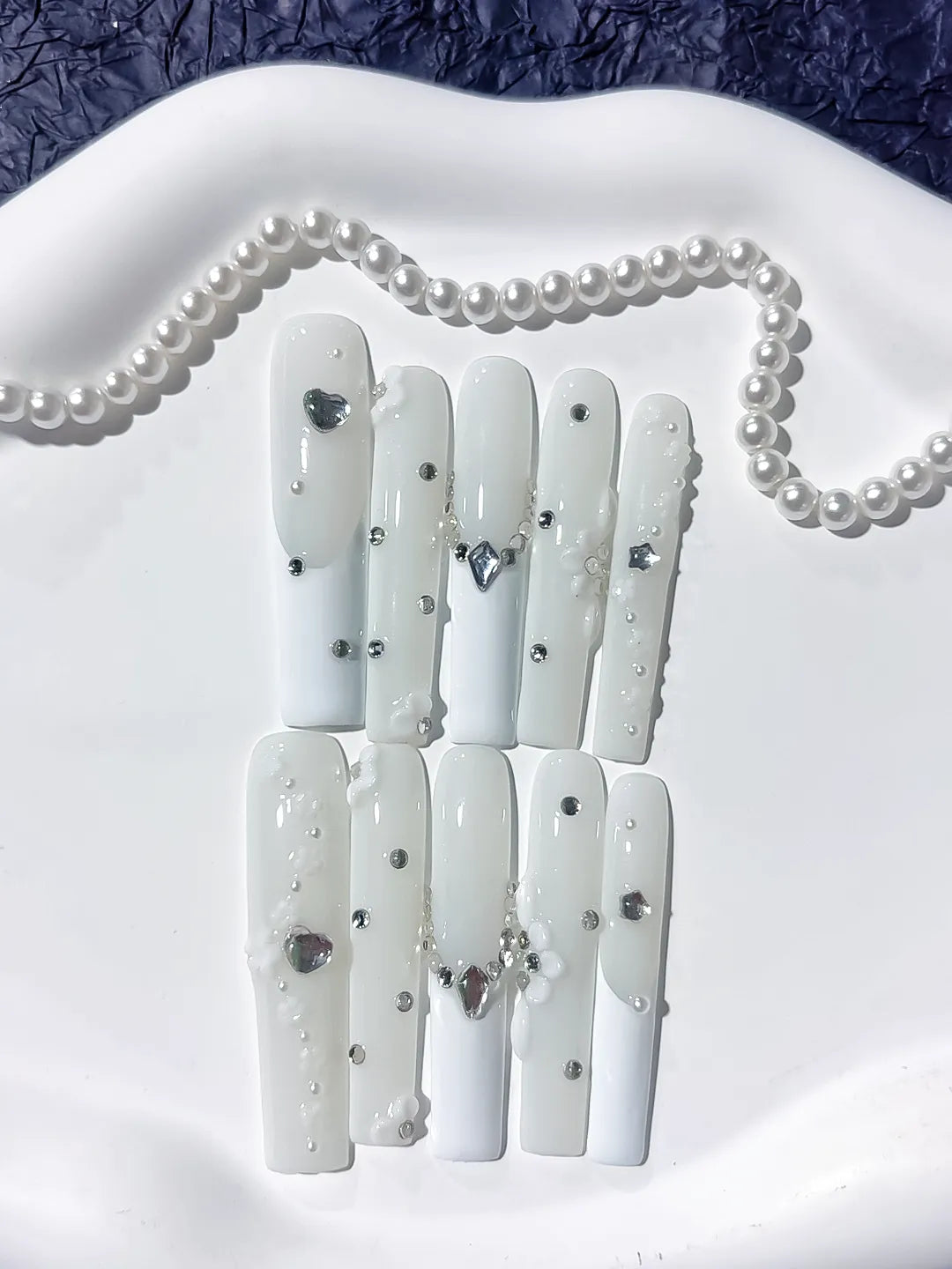 Long White Silver Square Solid color Heart Flower