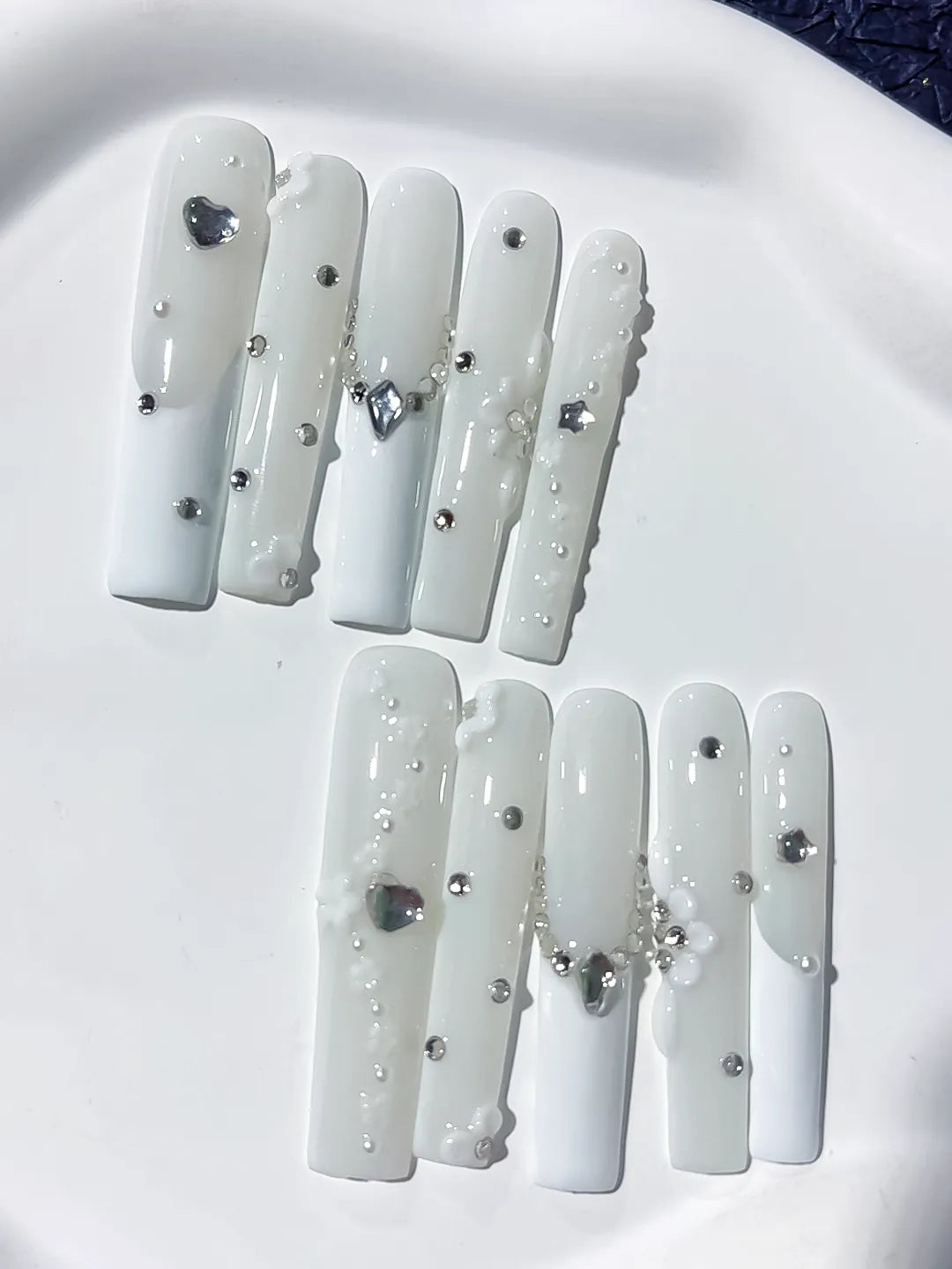 Long White Silver Square Solid color Heart Flower