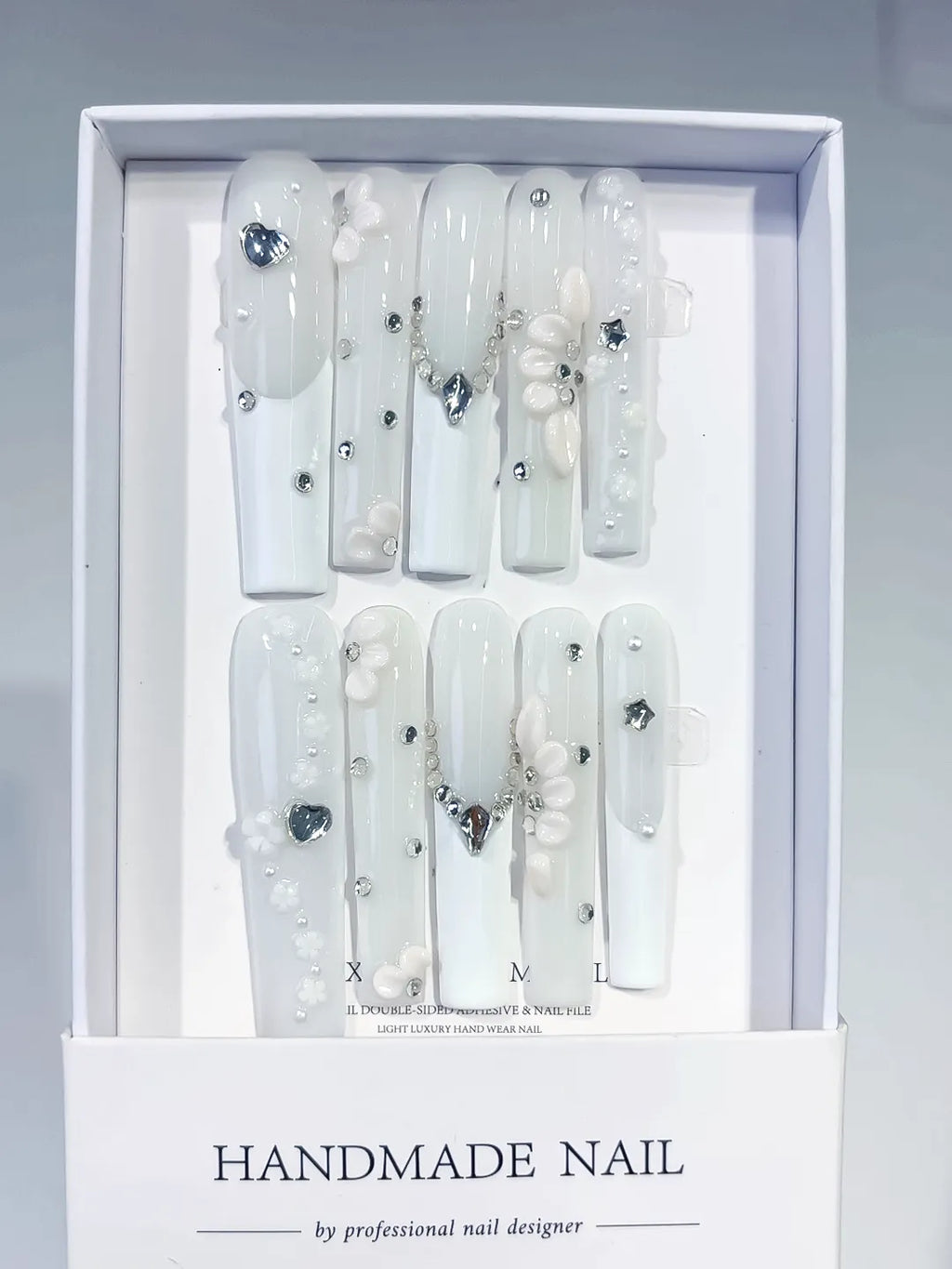 Long White Silver Square Solid color Heart Flower