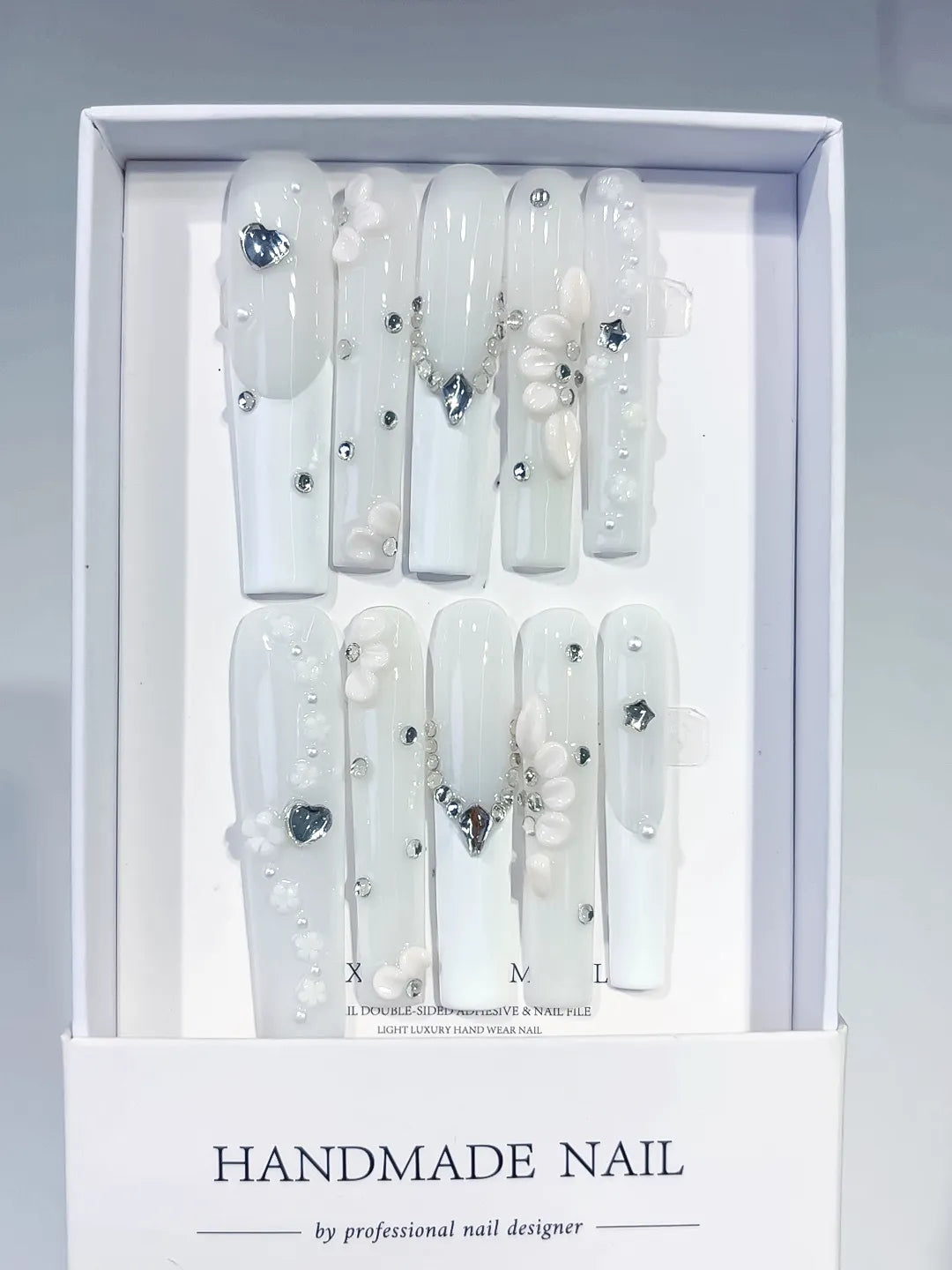 Long White Silver Square Solid color Heart Flower