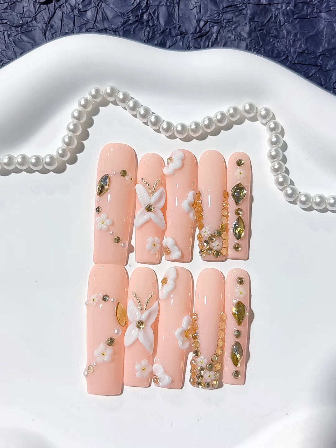 Long Pink Gold Square Solid color Flower Pearl