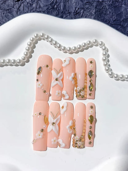 Long Pink Gold Square Solid color Flower Pearl
