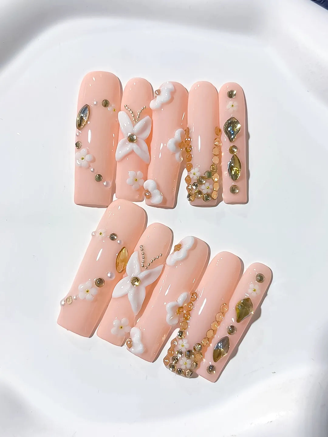 Long Pink Gold Square Solid color Flower Pearl