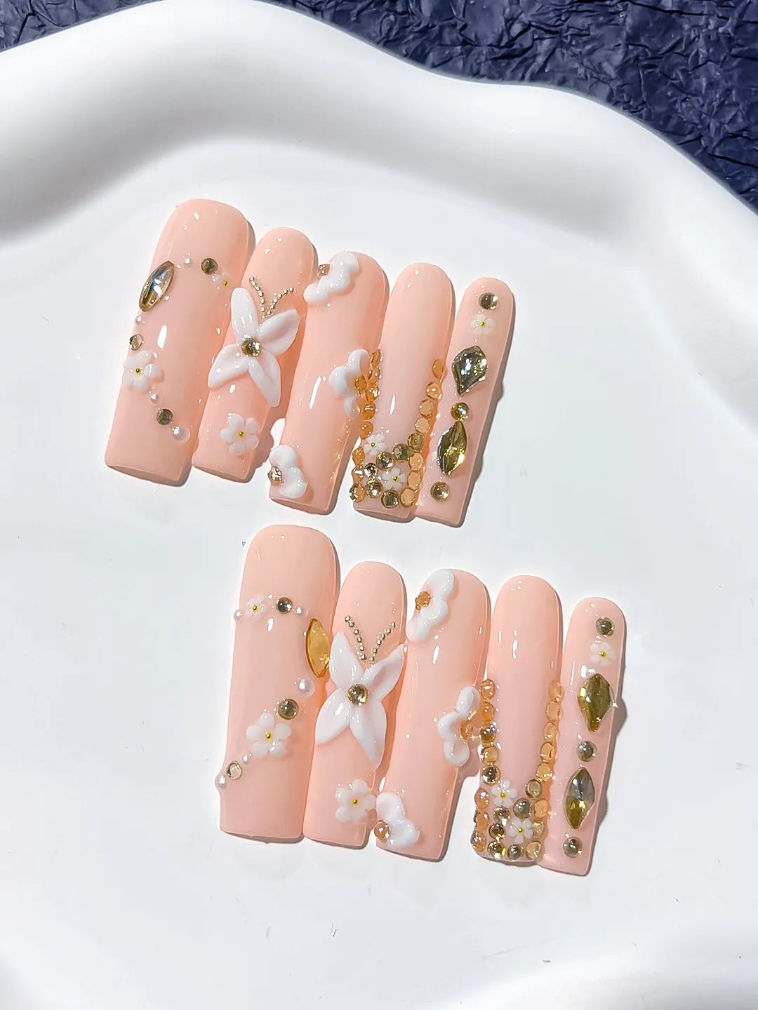 Long Pink Gold Square Solid color Flower Pearl