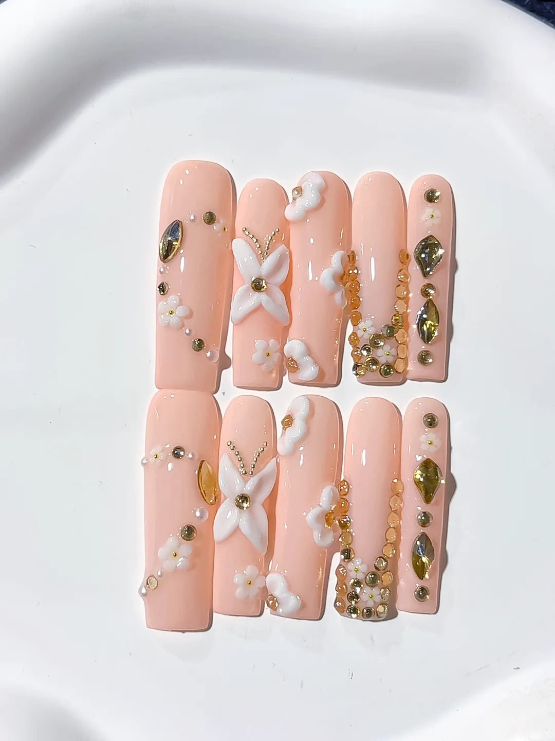 Long Pink Gold Square Solid color Flower Pearl