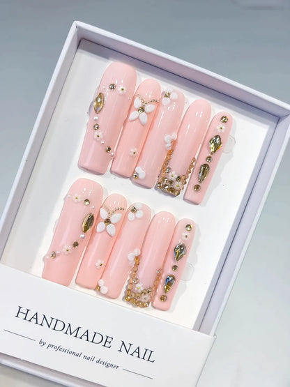 Long Pink Gold Square Solid color Flower Pearl