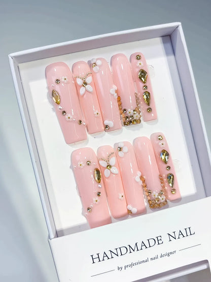 Long Pink Gold Square Solid color Flower Pearl