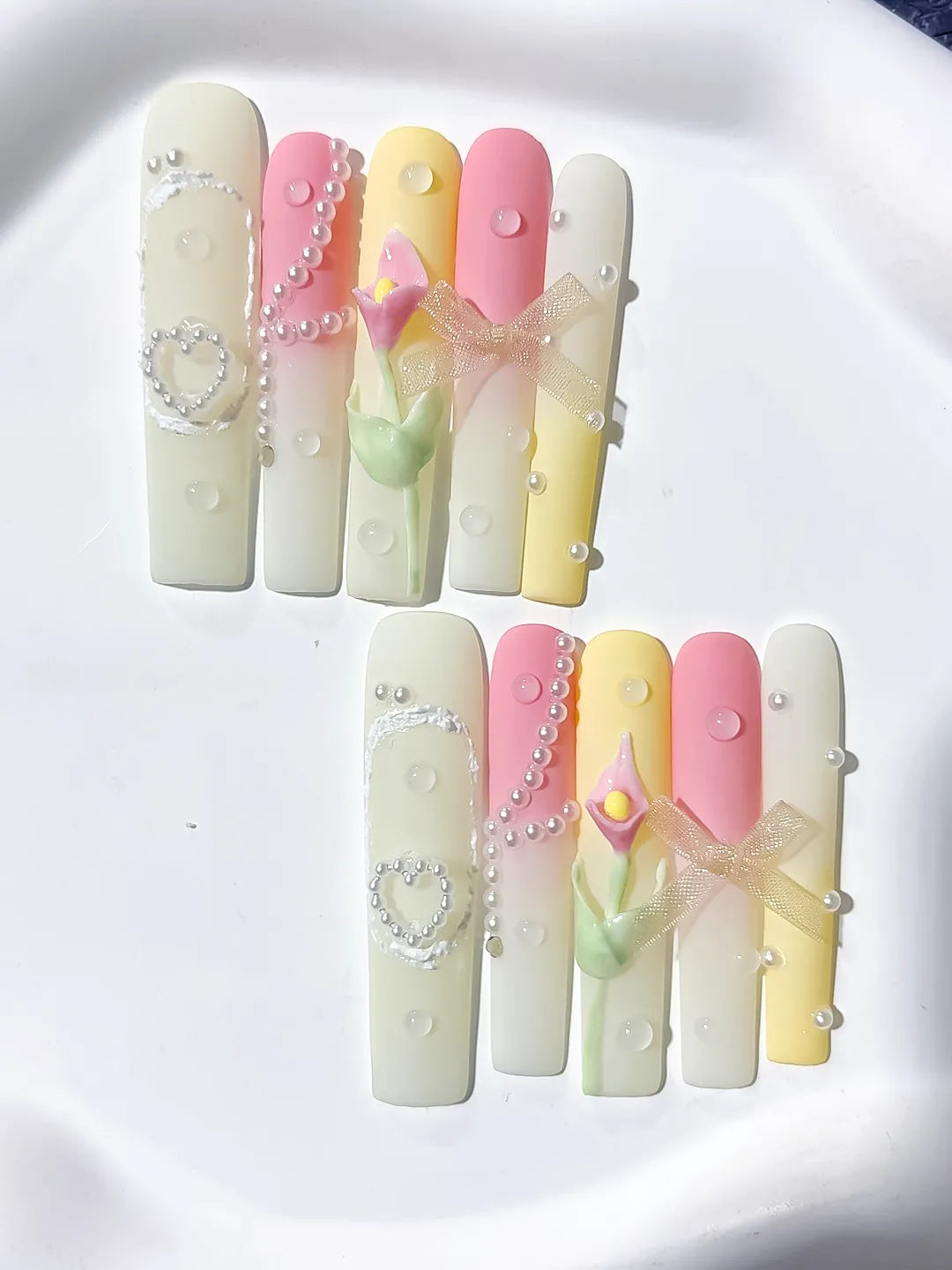 Long Yellow Pink Square Ombre Bow Heart