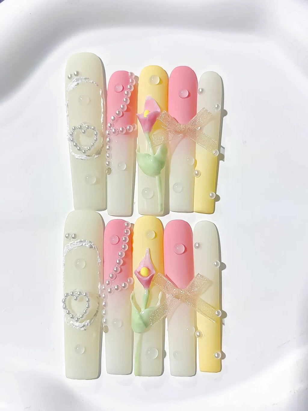 Long Yellow Pink Square Ombre Bow Heart