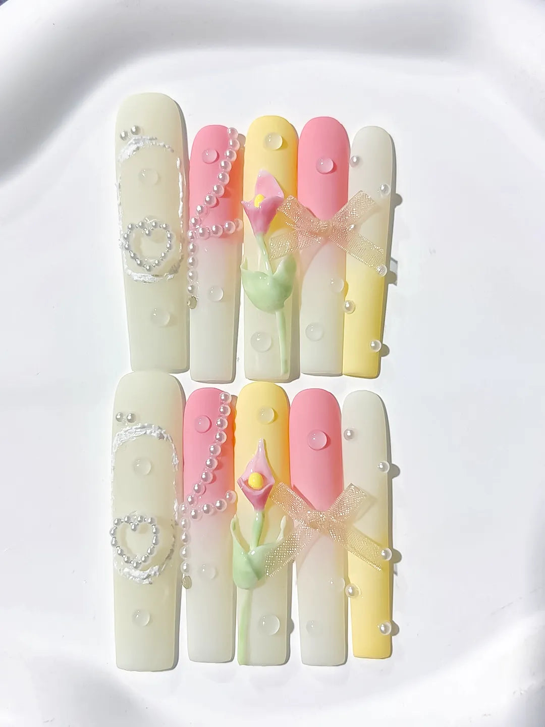 Long Yellow Pink Square Ombre Bow Heart