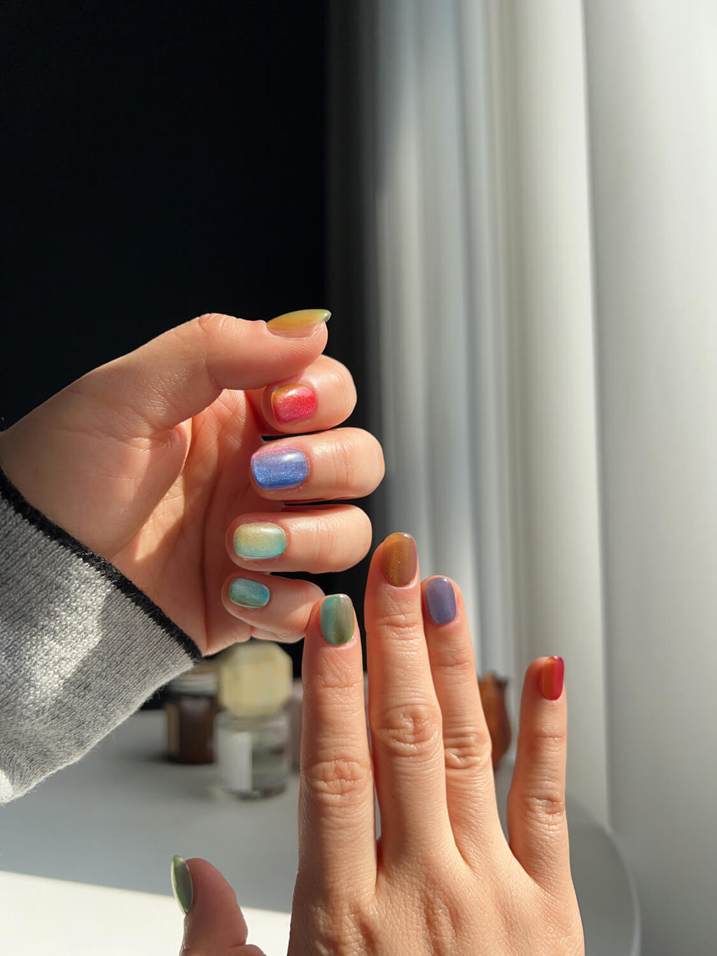 Colored Stone Reusable Press On Nails