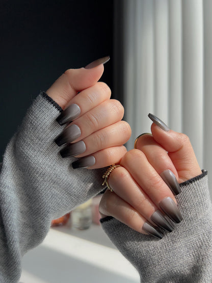 Black Ombre Reusable Press On Nails