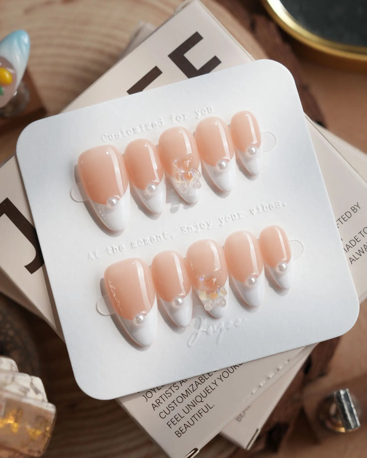 Cute French Tip Reusable Press On Nails
