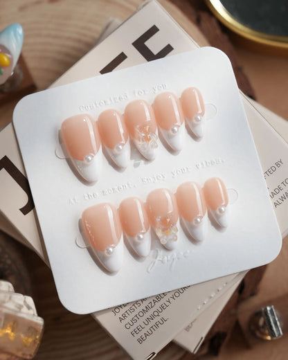 Cute French Tip Reusable Press On Nails