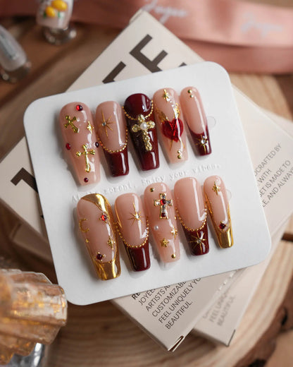 Gothic Red Reusable Press On Nails