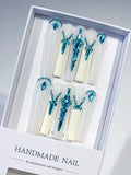Long White Blue Square Solid color Rhinestone Chain