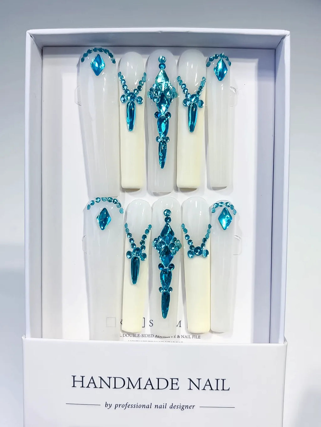 Long White Blue Square Solid color Rhinestone Chain