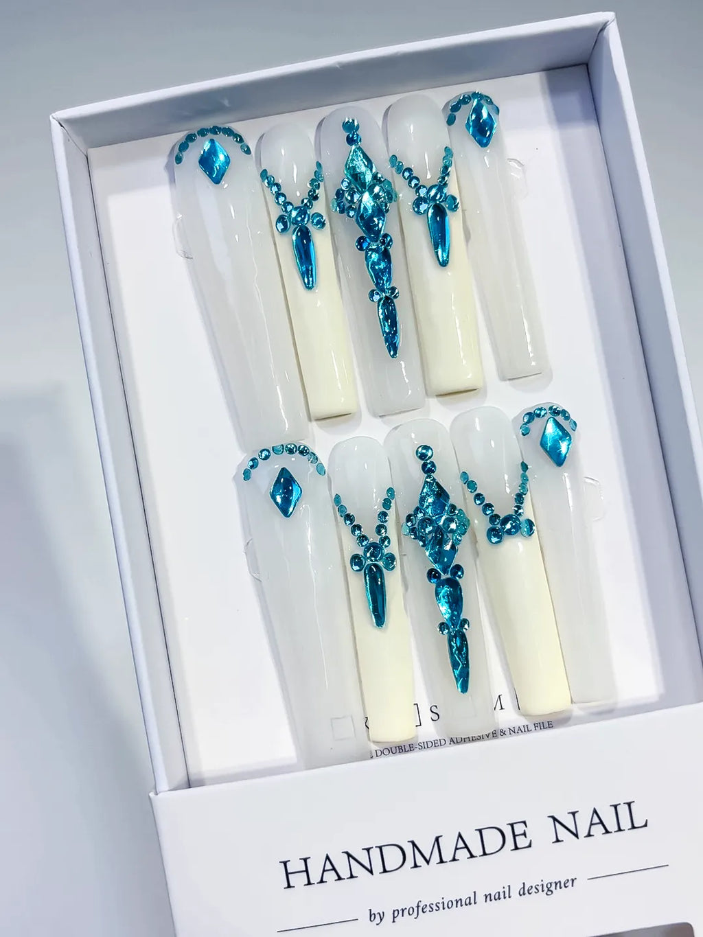Long White Blue Square Solid color Rhinestone Chain