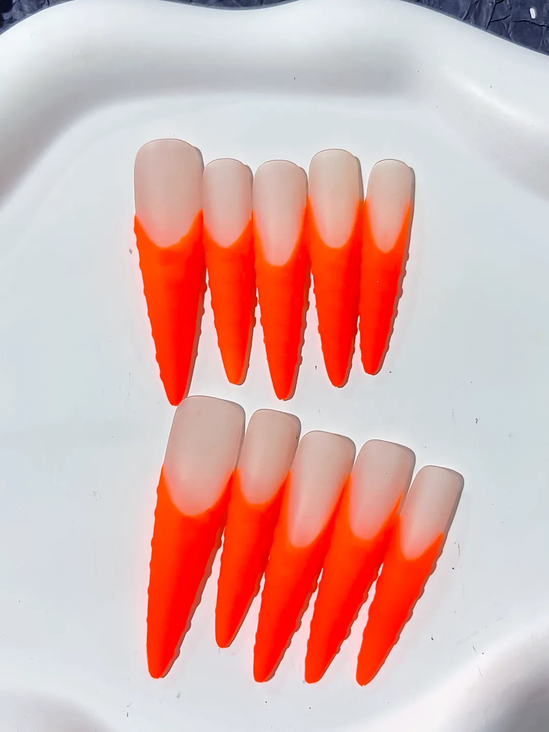 Long Orange Nude Stiletto Ombre