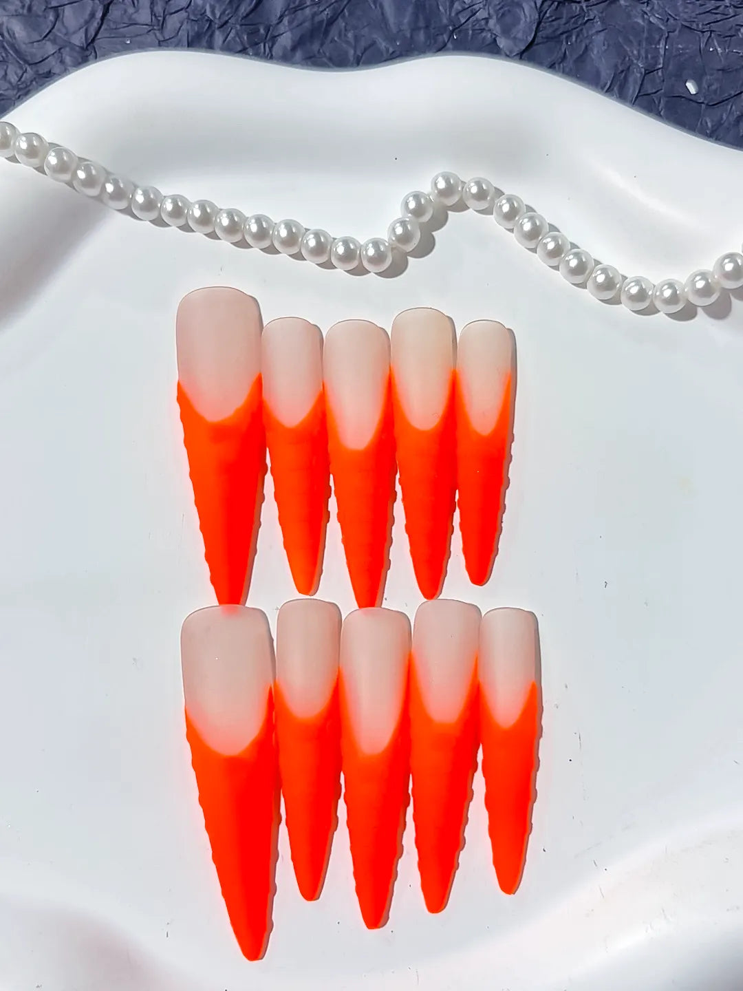 Long Orange Nude Stiletto Ombre