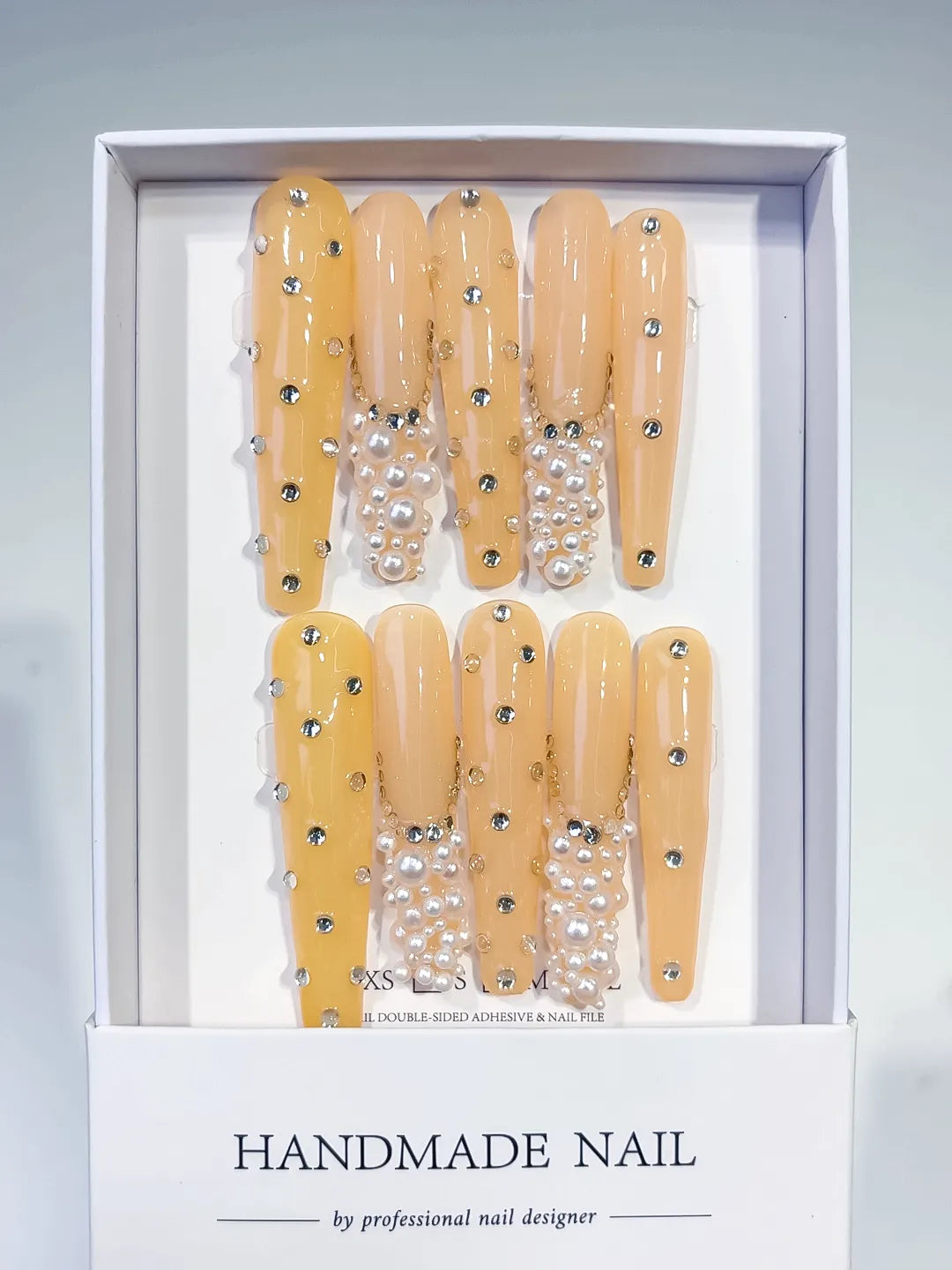 Long Yellow Silver Coffin Solid color Pearl Rhinestone