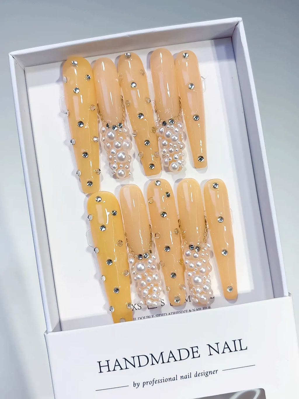 Long Yellow Silver Coffin Solid color Pearl Rhinestone
