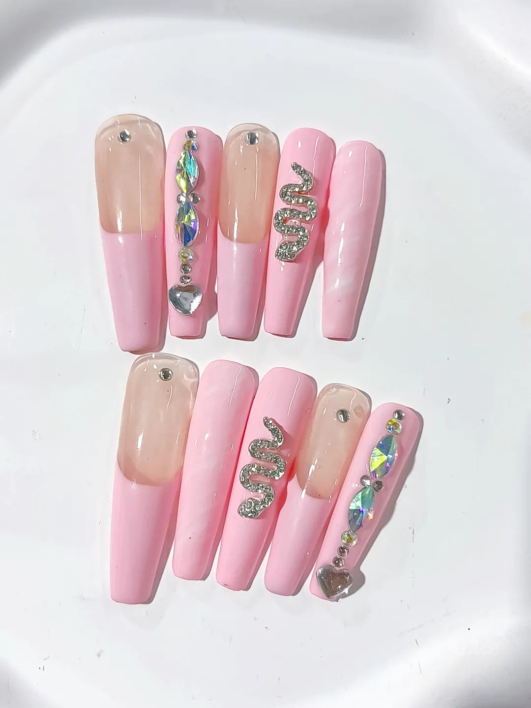 Long Pink Nude Coffin Solid color Heart Snake