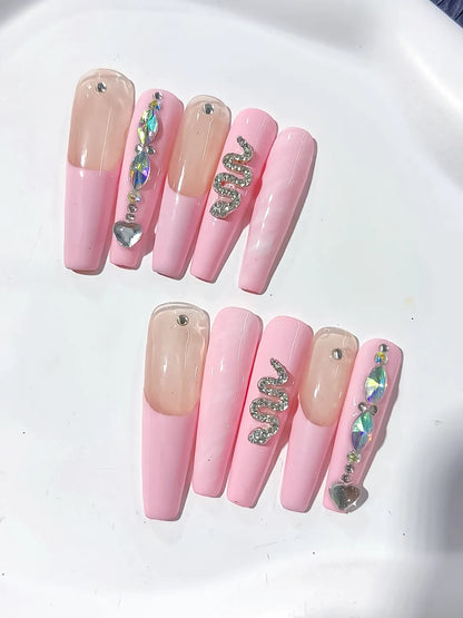 Long Pink Nude Coffin Solid color Heart Snake