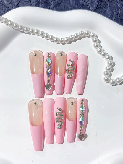 Long Pink Nude Coffin Solid color Heart Snake