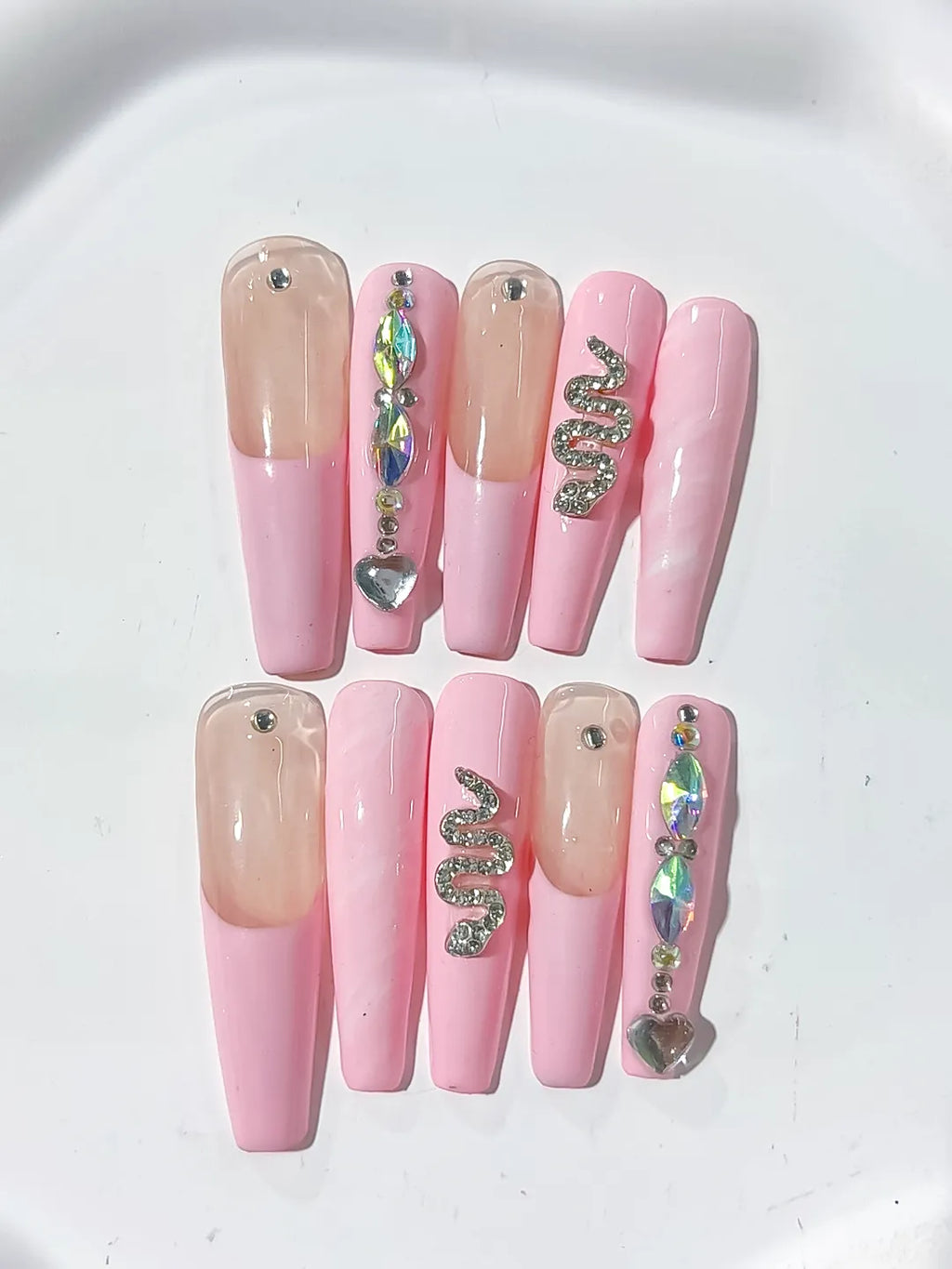Long Pink Nude Coffin Solid color Heart Snake