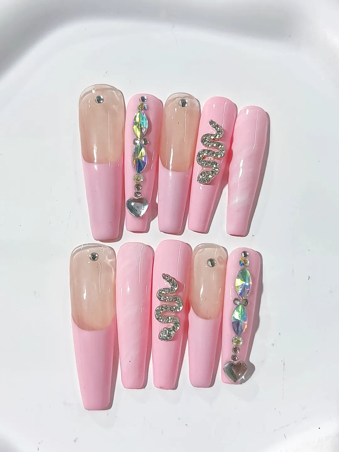 Long Pink Nude Coffin Solid color Heart Snake