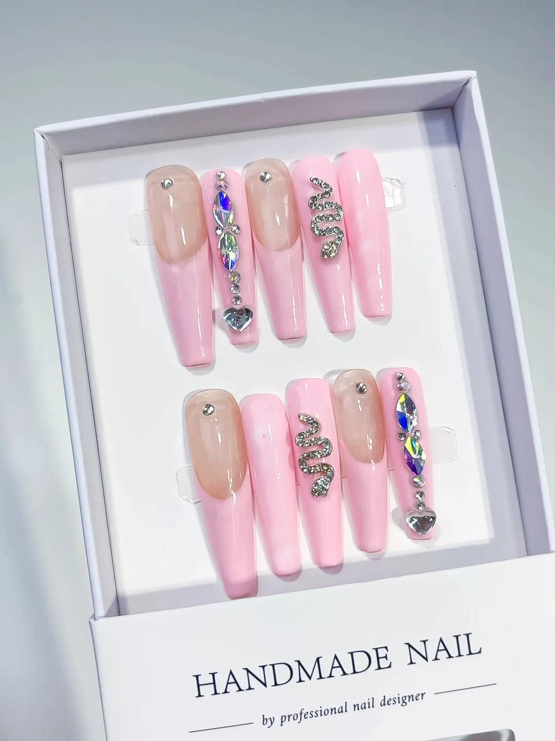 Long Pink Nude Coffin Solid color Heart Snake