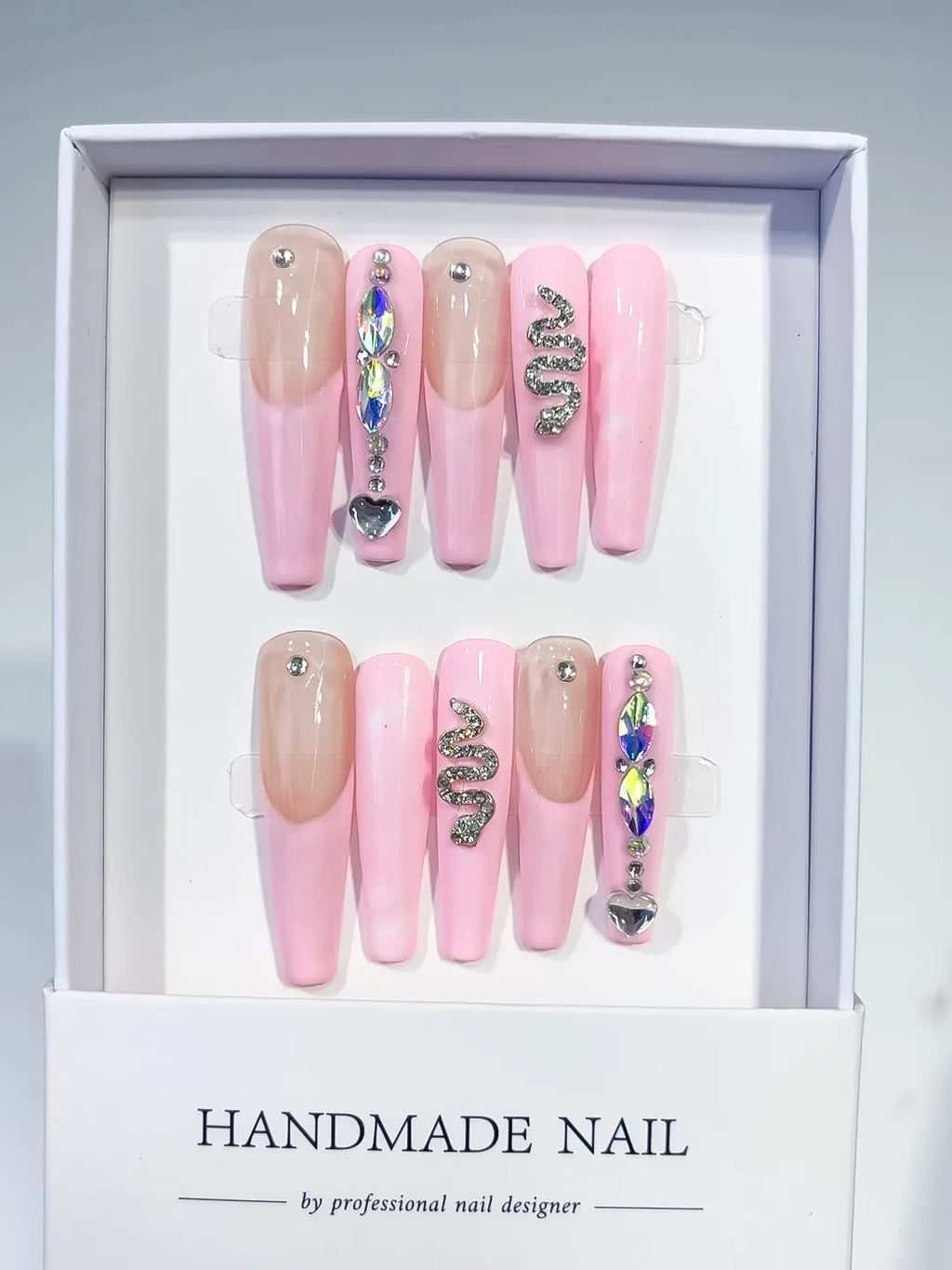 Long Pink Nude Coffin Solid color Heart Snake