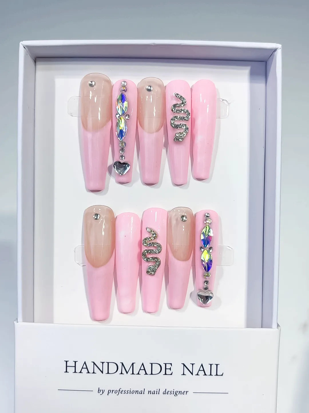Long Pink Nude Coffin Solid color Heart Snake