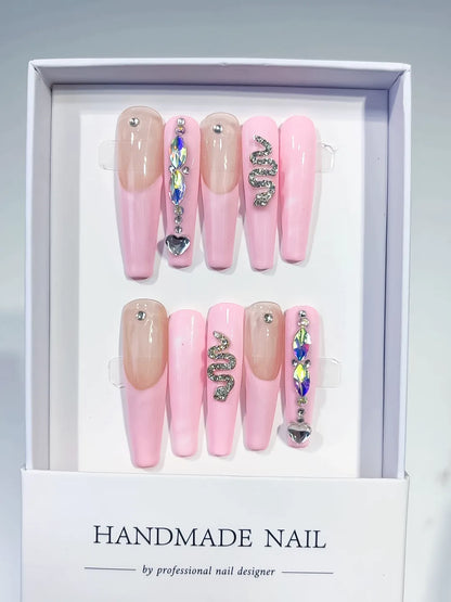 Long Pink Nude Coffin Solid color Heart Snake