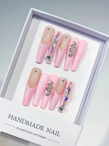 Long Pink Nude Coffin Solid color Heart Snake