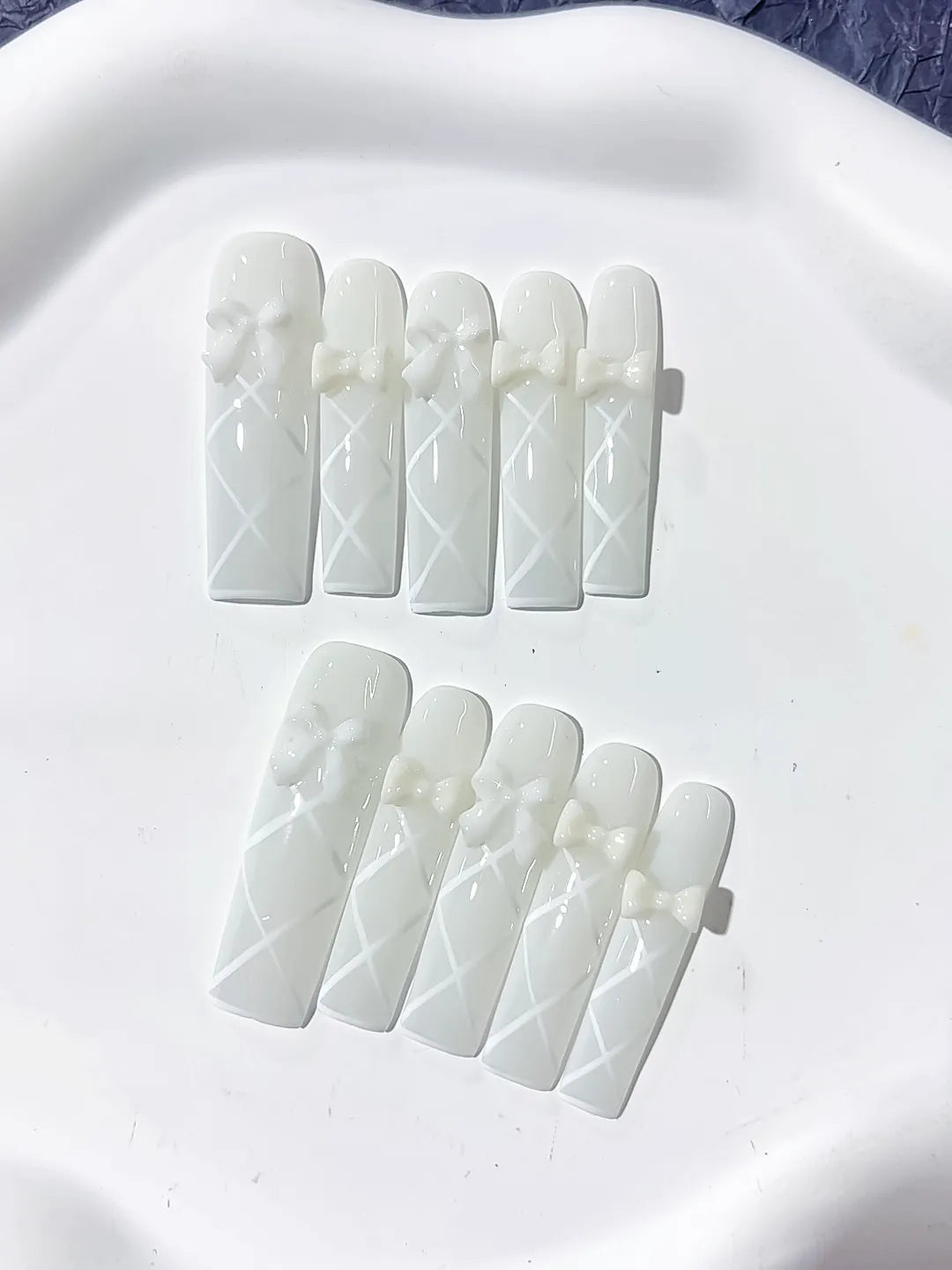 Long White Square Solid color Bow Linework
